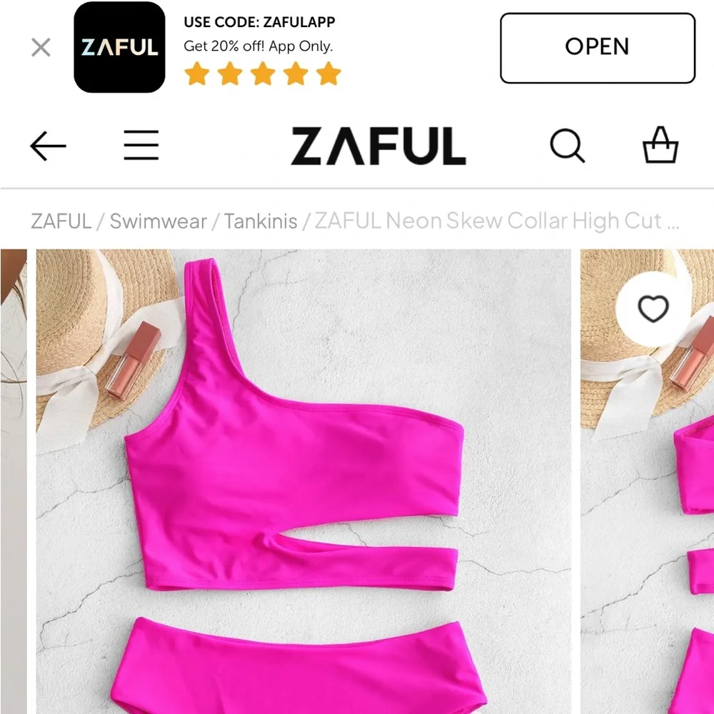 ZAFUL, pink cut out bikini top with padding, Medium